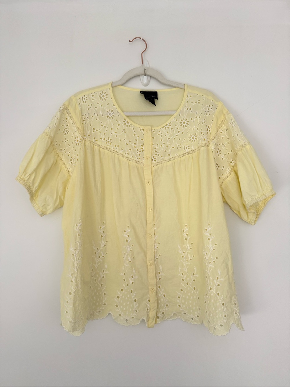 Light Yellow Eyelet Button-Front Blouse